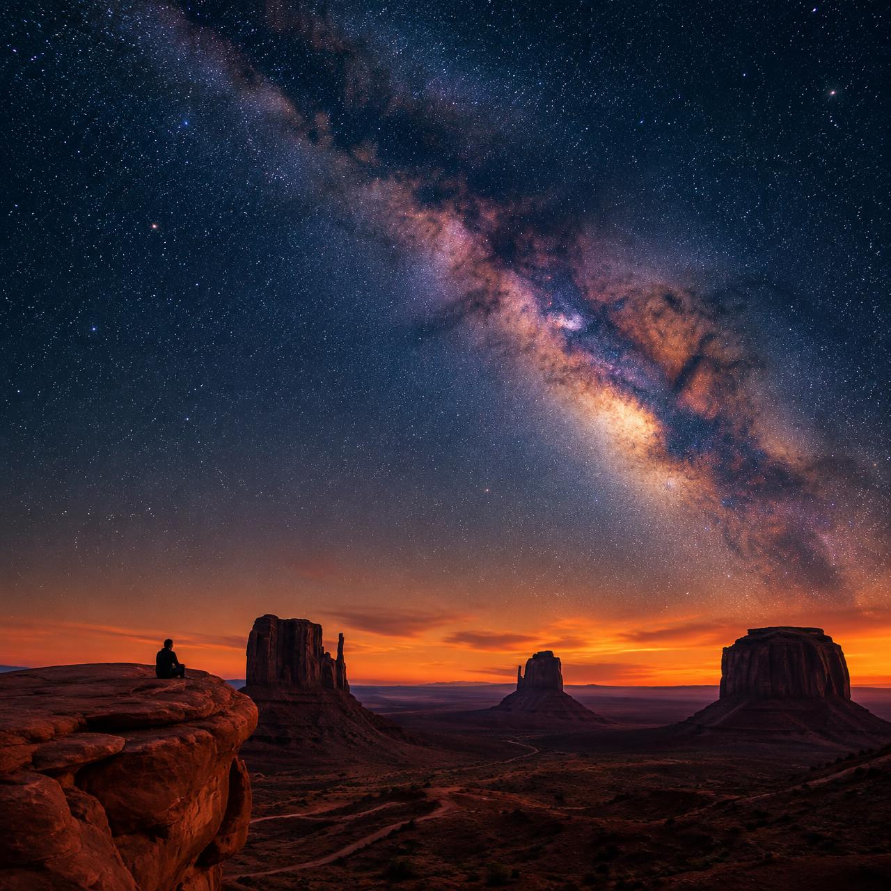 Milky way over desert mesas